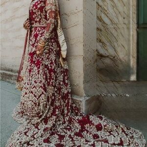 Elegant Maroon and Gold Embroidered Dress